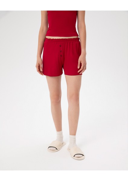 EcoVero Viskoz Lastikli Kırmızı Büzgülü Pijama Boxer