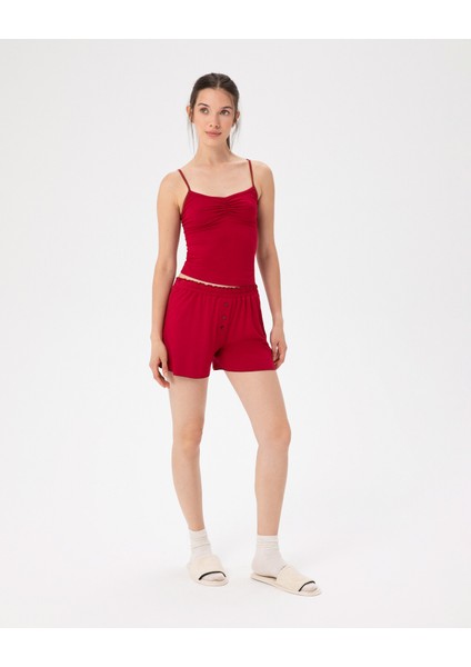 EcoVero Viskoz Lastikli Kırmızı Büzgülü Pijama Boxer fırsatları
