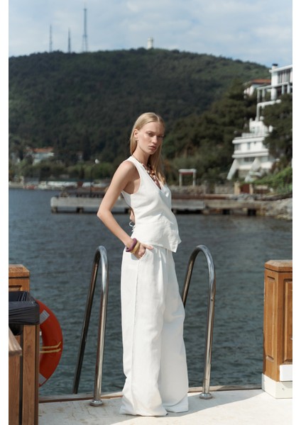 Nagmetah Sırt Pencereli Ekru Yelek Pantolon Takım modelleri