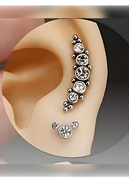Cerrahi Çelik Sıralı Kristal Damla Çelik Helix Conch Kıkırdak Piercing