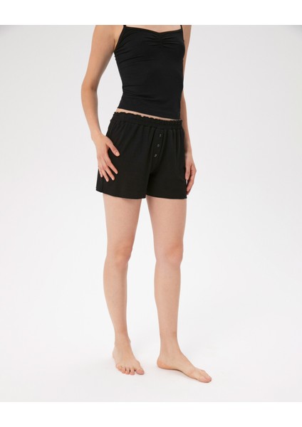 EcoVero Viskoz Lastikli Siyah Büzgülü Pijama Boxer