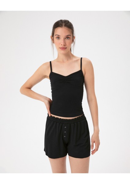 EcoVero Viskoz Lastikli Siyah Büzgülü Pijama Boxer indirimleri
