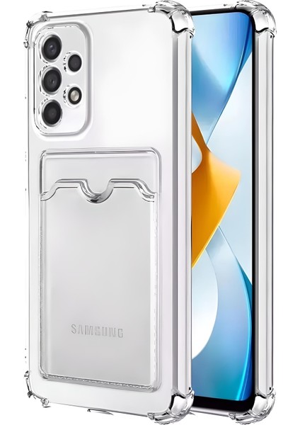 Samsung Galaxy A72 Uyumlu Kamera Korumalı Kartlıklı Köşeleri Airbag Tasarımlı Darbe Önleyici Şeffaf Silikon Kılıf