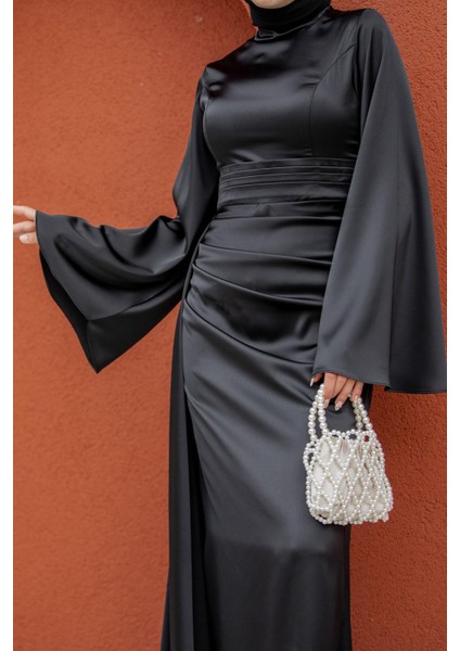 Asil Yan Kuyruk Saten Abiye-Siyah fiyatları