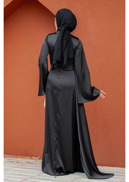 Asil Yan Kuyruk Saten Abiye-Siyah modelleri