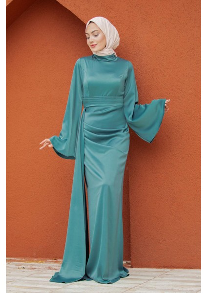 Asil Yan Kuyruk Saten Abiye-Mint fırsatları