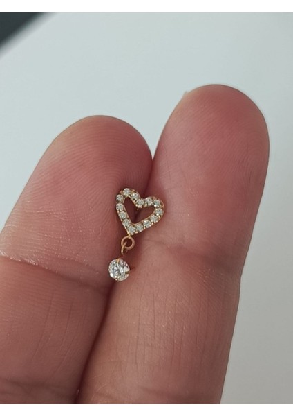 Titanyum Kalp Sallantı Zirkon Altın Titanyum 6x1.2mm Labret Piercing