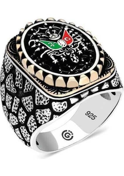 Gümüş Osmanlı Arması Oval Erkek Yüzük