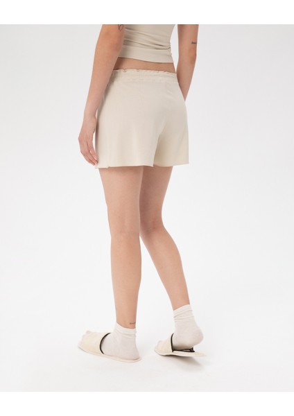 Kadın Krem Büzgülü Pijama Boxer - EcoVero™ Viskoz, Mini Boy, Büzgülü Bel, Ön Düğmeli, Evde Rahat ve Esnek Pijama Boxer fiyatları
