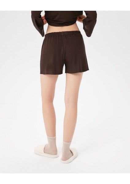 Kadın Kahverengi Büzgülü Pijama Boxer - EcoVero™ Viskoz, Mini Boy, Büzgülü Bel, Ön Düğmeli, Evde Rahat ve Esnek Pijama Boxer fiyatları