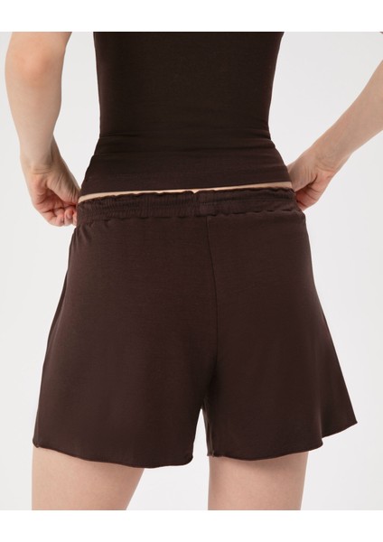 Kadın Kahverengi Büzgülü Pijama Boxer - EcoVero™ Viskoz, Mini Boy, Büzgülü Bel, Ön Düğmeli, Evde Rahat ve Esnek Pijama Boxer fırsatları