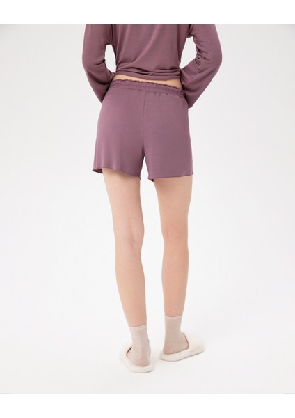 Kadın Lila Büzgülü Pijama Boxer - EcoVero™ Viskoz, Mini Boy, Büzgülü Bel, Ön Düğmeli, Evde Rahat ve Esnek Pijama Boxer fiyatları