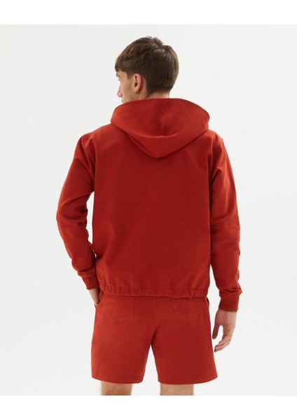 Tarçın Turuncu Kiremit Erkek Uzun Kollu Kanguru Cepli Organik Pamuk Kapşonlu Sweatshirt fiyatları
