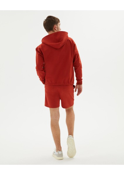 Tarçın Turuncu Kiremit Erkek Uzun Kollu Kanguru Cepli Organik Pamuk Kapşonlu Sweatshirt indirimleri