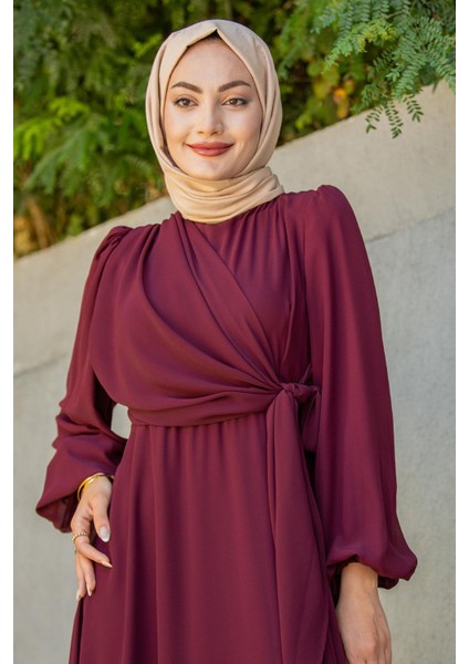 Narin Mat Şifon Tesettür Abiye-Bordo fiyatları