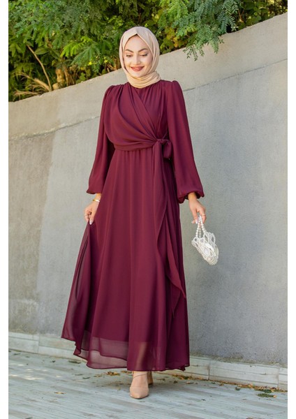 Narin Mat Şifon Tesettür Abiye-Bordo fırsatları