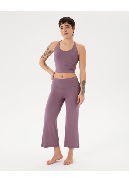 Kadın Lila Kapri Flow Şortlu Pantolon - Çift Kat Korsajlı, İç Şort Katmanlı, Kapri Boy, Normal Bel, Pilates, Yoga, Günlük ve Spor Aktiviteleri İçin Hafif ve Rahat Pantolon indirimleri