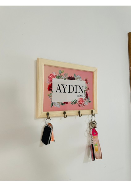 Masif Ahşap Çerçeveli Kişiye Özel Soyadlı Anahtarlık, Anahtar Askısı, Duvar Askılı Anahtarlık