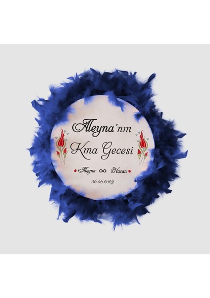 Kişiye Özel, Deri Tef, Kına Tefi (32 cm Büyük Boy-Lacivert Tüylü)