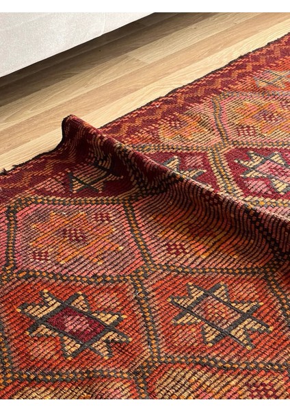 166X292 cm Büyük Boy Kırmızı Uşak Kilim, Geometrik Desenli Büyük Salon & Ofis Için El Dokuma Nostaljik Kilim indirimleri