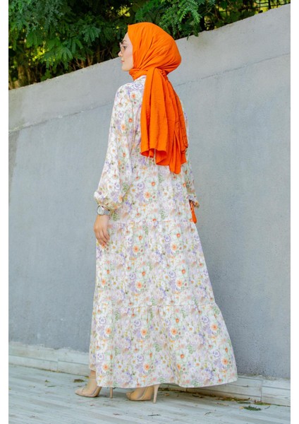 Lilyum Desenli Relax Yaz Elbise-Turuncu modelleri
