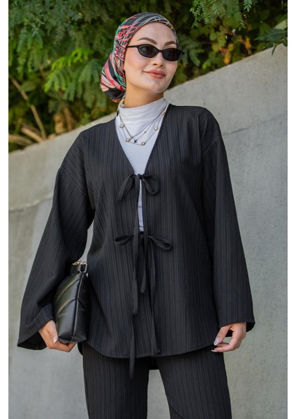 Mira Bürümcük Kumaş Tunik Pantolon Takım-Siyah fiyatları