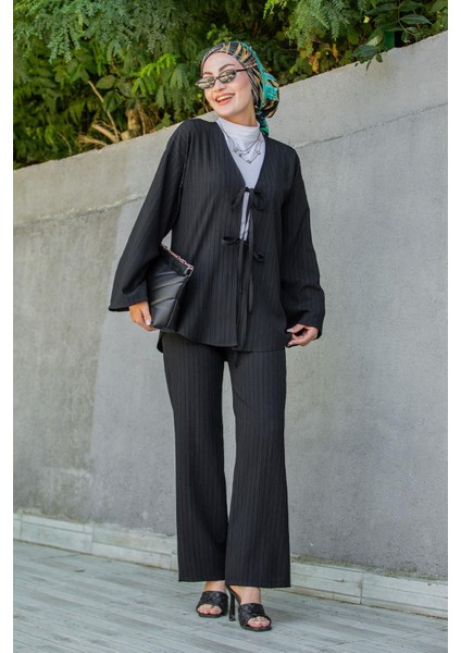 Mira Bürümcük Kumaş Tunik Pantolon Takım-Siyah modelleri