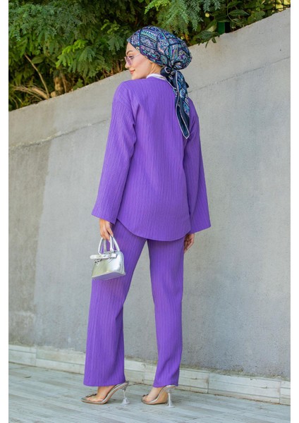 Mira Bürümcük Kumaş Tunik Pantolon Takım-Mor fırsatları
