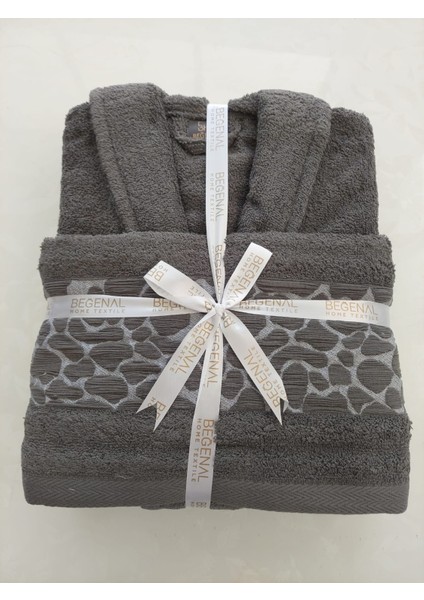 Antrasit Renkli Pamuklu Jakarlı Taş İkili Bornoz Seti fiyatları