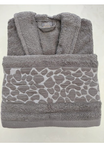 Antrasit Renkli Pamuklu Jakarlı Taş İkili Bornoz Seti modelleri