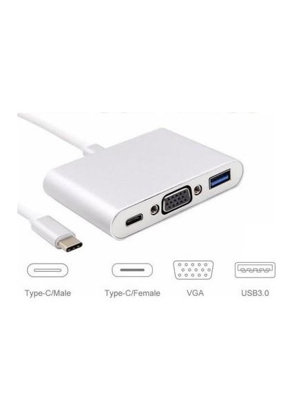 Usb 3.1 Type-C Giriş - Vga+Usb3.0+Type-C Çevirici