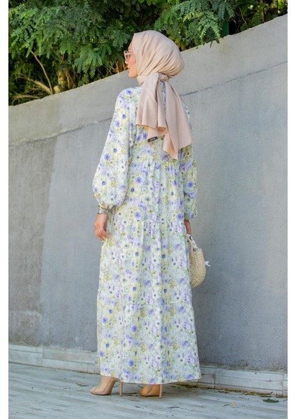 Lilyum Desenli Relax Yaz Elbise-Yeşil fırsatları