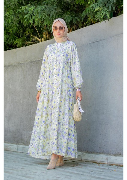 Lilyum Desenli Relax Yaz Elbise-Yeşil indirimleri