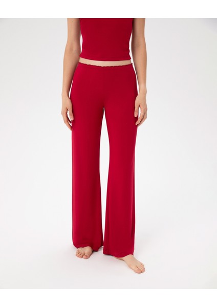 EcoVero Viskoz Kırmızı Flare Pijama Pantolon
