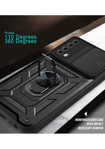 Vivo Y11S Uyumlu Kılıf Kamera Korumalı Sürgülü Yüzüklü Armor Military Tank Zırh