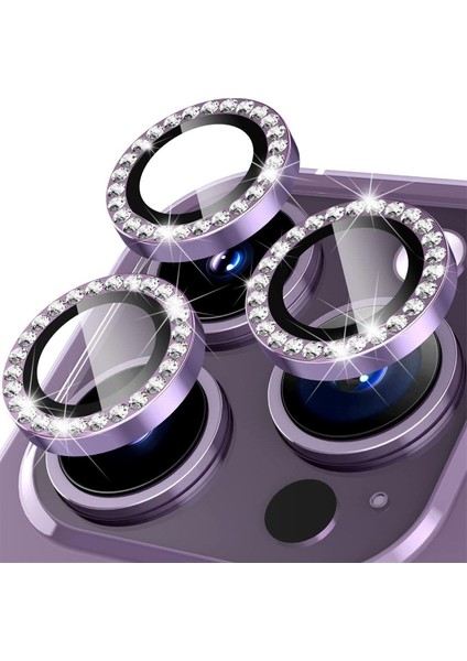 Apple iPhone 15 Pro Taşlı Parlak Kamera Lens Koruyucu Cam ve Çerçeve Kamera Koruma Lensi