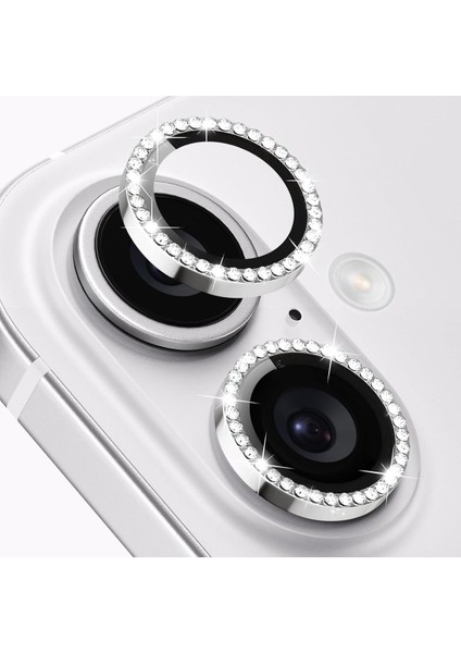Apple iPhone 16 Plus Kamera Koruma Parlak Renkli Taşlı Lens Koruyucu Temperli Cam Koruma