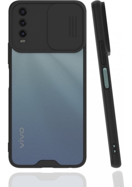 Vivo Y20 Kılıf Sürgülü Kamera Korumalı Ultra Ince Arkası Mat Şeffaf Ultra Ince Kılıf