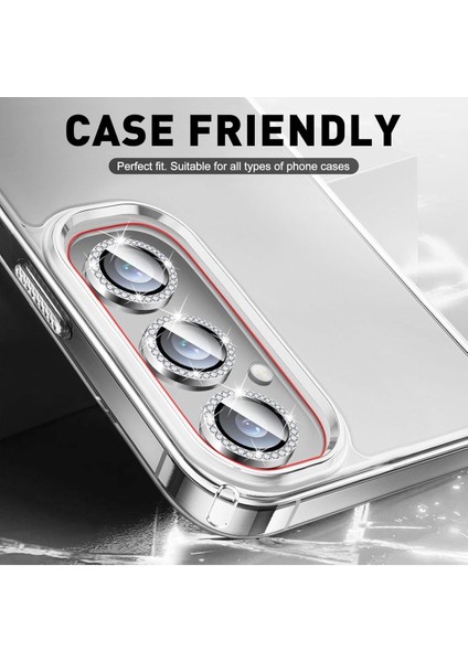 Samsung Galaxy A55 Uyumlu Taşlı Parlak Kamera Lens Koruyucu Cam ve Çerçeve Kamera Koruma Lensi modelleri
