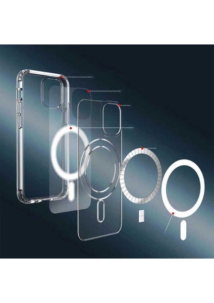 Apple Iphone 13 Mini Kılıf Kablosuz Şarj Magsafe Uyumlu Köşe Korumalı Şeffaf Kılıf