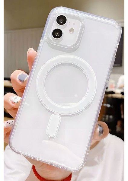 Apple Iphone 12 Kılıf Kablosuz Şarj Magsafe Uyumlu Köşe Korumalı Şeffaf Kılıf
