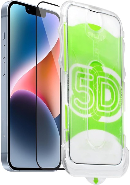 Apple iPhone 13 Pro Max Uyumlu Kolay Uygulama Aparatlı Siyah Çerçeveli Tam Kapatan Cam Ekran Koruyucu