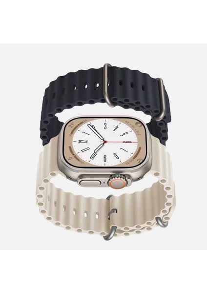Apple Watch 1 2 3 4 5 6 7 8 9 Se Nike 44MM Uyumlu Kordon Silikon Kabartmalı Ocean Loop Kayış Bileklik
