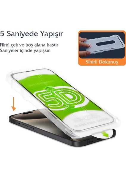Apple iPhone 13 Uyumlu Kolay Uygulama Aparatlı Siyah Çerçeveli Tam Kapatan Cam Ekran Koruyucu