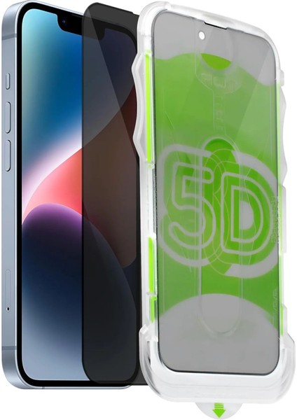 Apple iPhone 13 Uyumlu Kolay Uygulama Aparatlı Siyah Çerçeveli Tam Kapatan Hayalet Cam Ekran Koruyucu