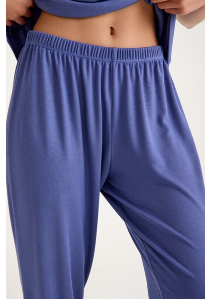 Dream Gri Mavi Viskon Kumaş Pijama Takım