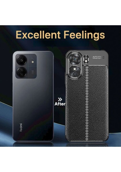 Xiaomi Redmi 13C Kılıf Kamera Çıkıntılı Deri Görünümlü Dikiş Desenli Koruyucu Kapak Kilif