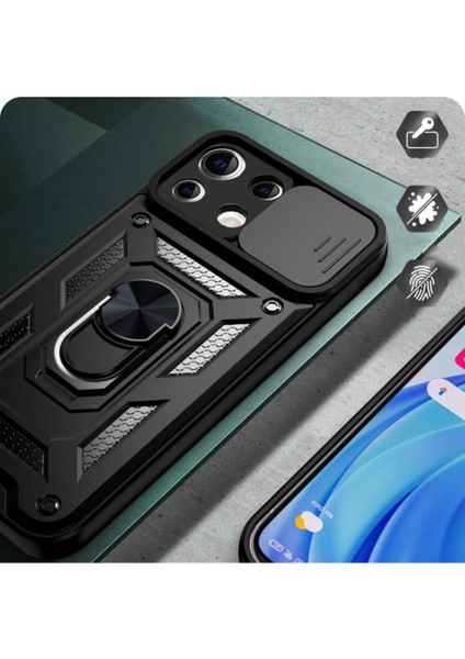 Xiaomi Mi 11 Lite Uyumlu Kılıf Kamera Korumalı Sürgülü Yüzüklü Armor Military Tank Zırh