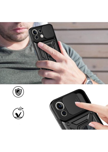 Xiaomi Mi 11 Lite Uyumlu Kılıf Kamera Korumalı Sürgülü Yüzüklü Armor Military Tank Zırh