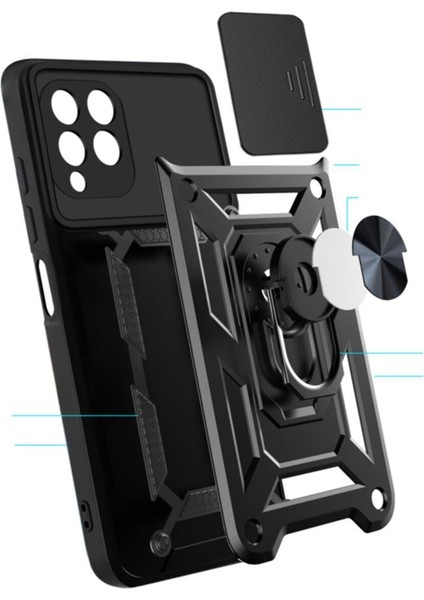 Xiaomi Mi 11 Lite Uyumlu Kılıf Kamera Korumalı Sürgülü Yüzüklü Armor Military Tank Zırh